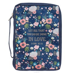 DONE IN LOVE NAVY FLORAL 1 COR 16:14 - BIBLECOVER LARGE - 18 X 26 X 5 CM - 1220000134683