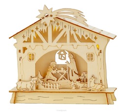 WOODEN HOUSE NATIVITY LED LIGHT 17X18CM - 4058647066275