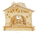 WOODEN HOUSE NATIVITY LED LIGHT 17X18CM