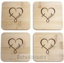 COASTERSET (4) SQUARE 9,5CM FAITH - 8785321610320