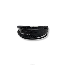 LEREN ARMBAND DIEPDRUK KRUISJES ZWART  2 - SIERADEN - MA47912