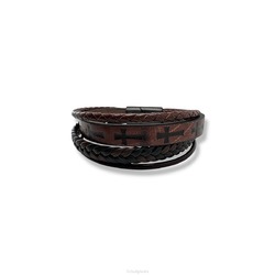 LEREN ARMBAND DIEPDRUK KRUISJES BRUIN  2 - SIERADEN - MA47914